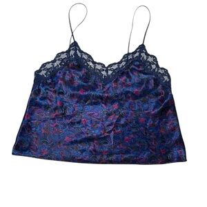 Cacique silky camisole women’s small‎ blue red paisley lace inlet top